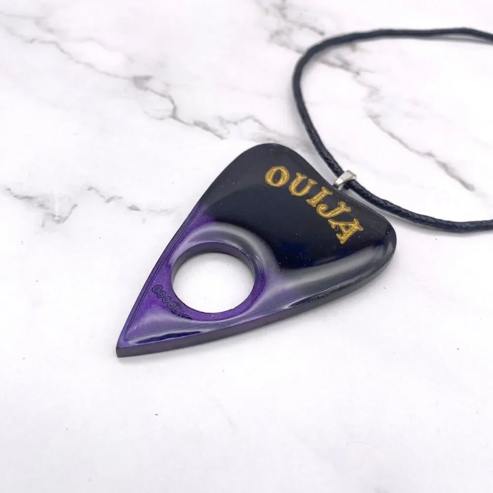 Black Purple Chrome Dipped Ouija Planchette Necklace